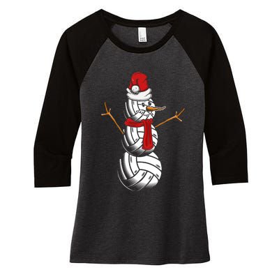 Volleyball Player Snowman Merry Xmas Christmas Day Women's Tri-Blend 3/4-Sleeve Raglan Shirt