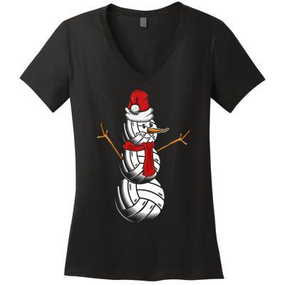 Volleyball Player Snowman Merry Xmas Christmas Day Women's V-Neck T-Shirt