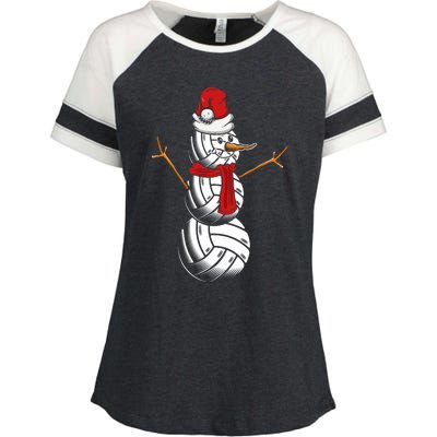 Volleyball Player Snowman Merry Xmas Christmas Day Enza Ladies Jersey Colorblock Tee