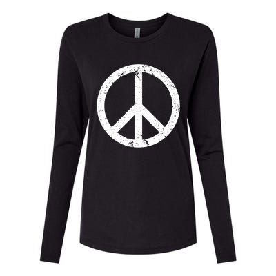 Vintage Peace Sign White Distressed Gift Womens Cotton Relaxed Long Sleeve T-Shirt