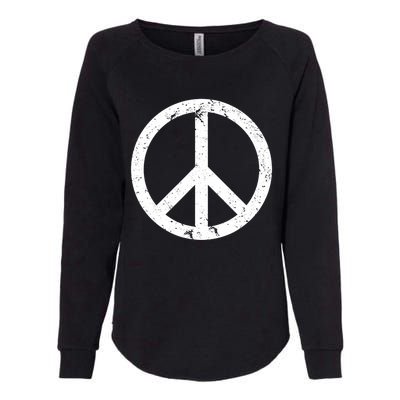 Vintage Peace Sign White Distressed Gift Womens California Wash Sweatshirt