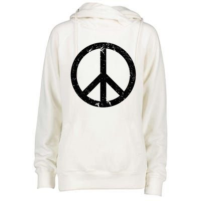 Vintage Peace Sign White Distressed Gift Womens Funnel Neck Pullover Hood