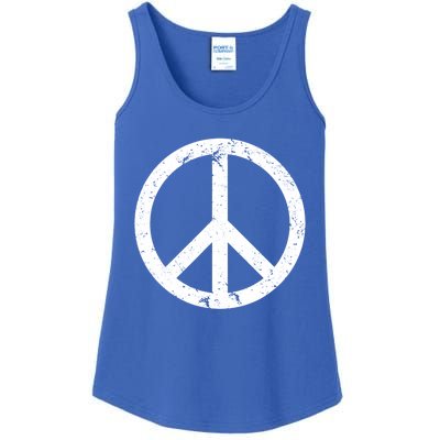 Vintage Peace Sign White Distressed Gift Ladies Essential Tank