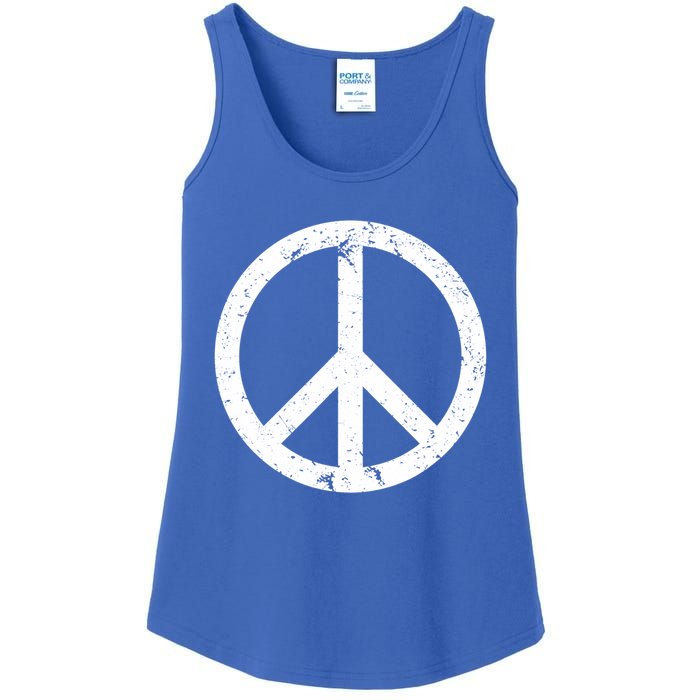 Vintage Peace Sign White Distressed Gift Ladies Essential Tank