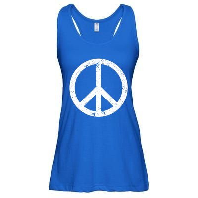 Vintage Peace Sign White Distressed Gift Ladies Essential Flowy Tank