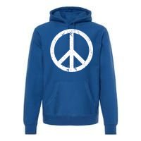 Vintage Peace Sign White Distressed Gift Premium Hoodie