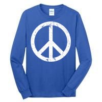 Vintage Peace Sign White Distressed Gift Tall Long Sleeve T-Shirt