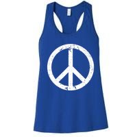 Vintage Peace Sign White Distressed Gift Women's Racerback Tank