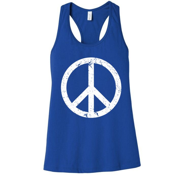 Vintage Peace Sign White Distressed Gift Women's Racerback Tank