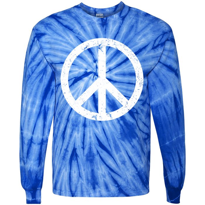 Vintage Peace Sign White Distressed Gift Tie-Dye Long Sleeve Shirt