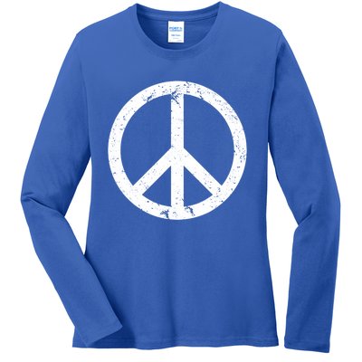 Vintage Peace Sign White Distressed Gift Ladies Long Sleeve Shirt