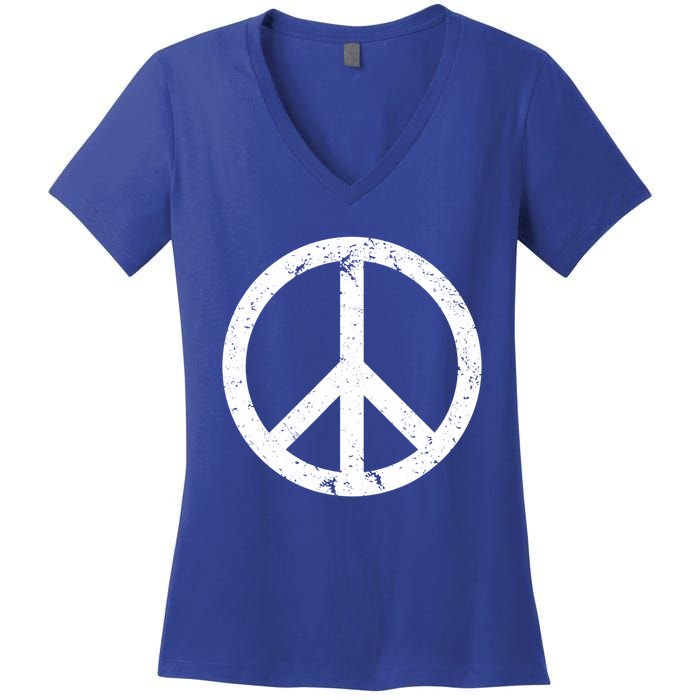 Vintage Peace Sign White Distressed Gift Women's V-Neck T-Shirt