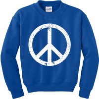 Vintage Peace Sign White Distressed Gift Kids Sweatshirt