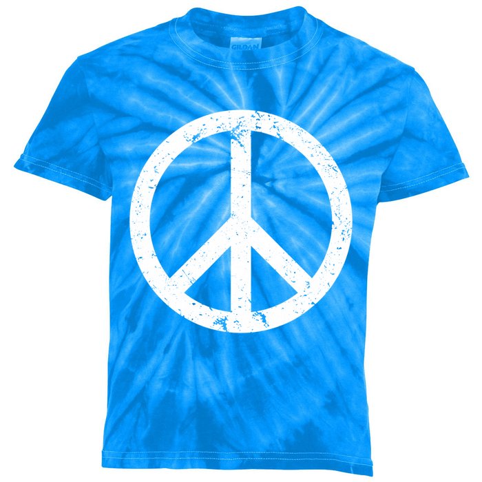 Vintage Peace Sign White Distressed Gift Kids Tie-Dye T-Shirt