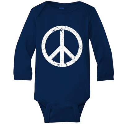 Vintage Peace Sign White Distressed Gift Baby Long Sleeve Bodysuit