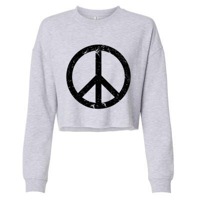 Vintage Peace Sign White Distressed Gift Cropped Pullover Crew