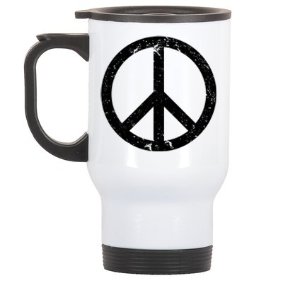 Vintage Peace Sign White Distressed Gift Stainless Steel Travel Mug