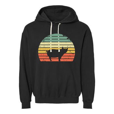 Vintage Pig Shirts Retro Sunset Colors Silhouette Pig Garment-Dyed Fleece Hoodie