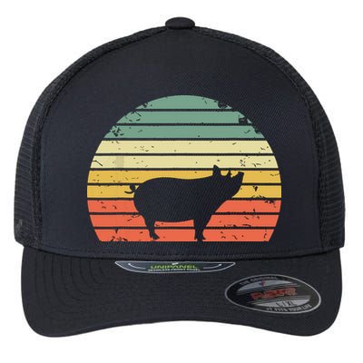 Vintage Pig Shirts Retro Sunset Colors Silhouette Pig Flexfit Unipanel Trucker Cap