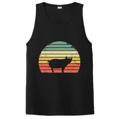 Vintage Pig Shirts Retro Sunset Colors Silhouette Pig PosiCharge Competitor Tank