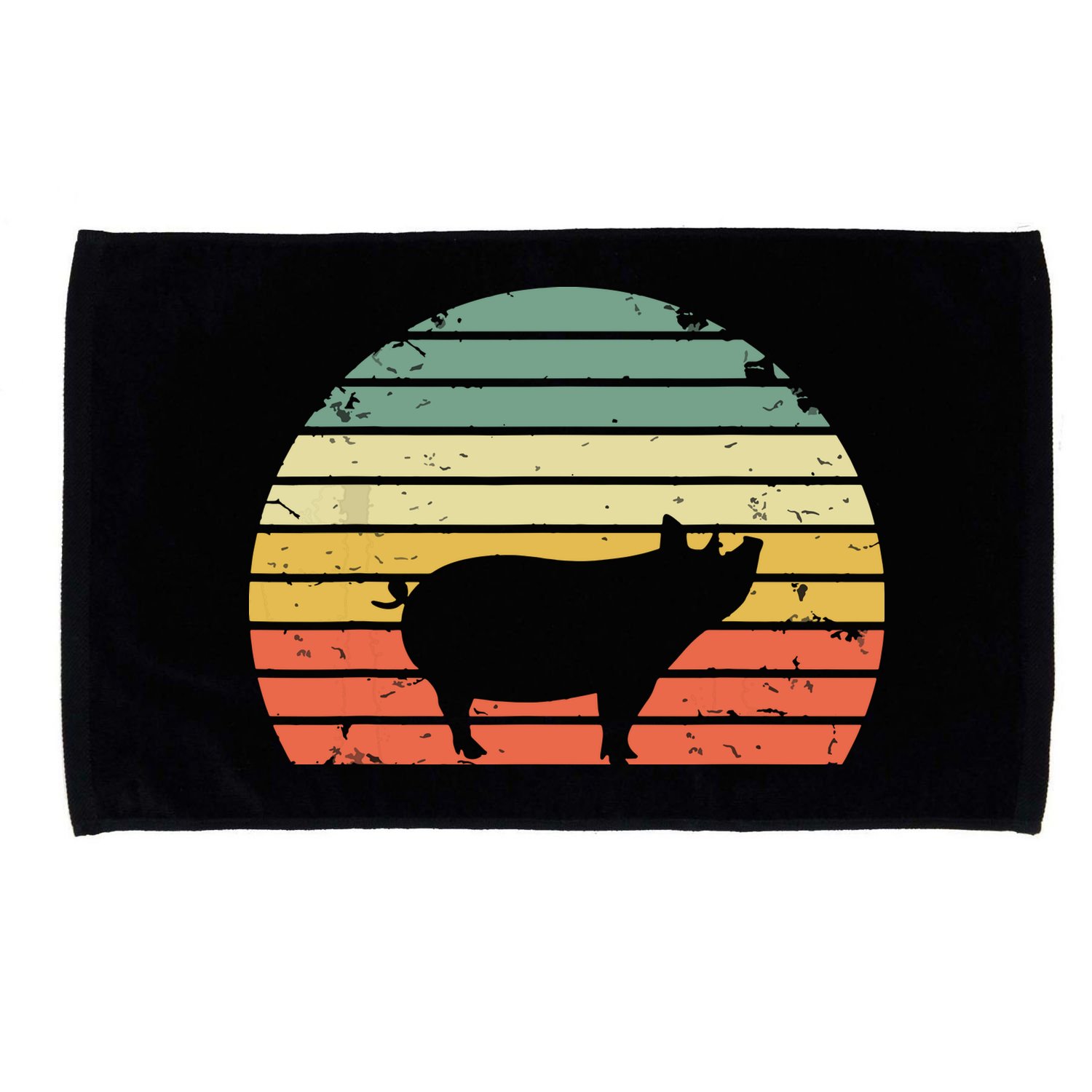 Vintage Pig Shirts Retro Sunset Colors Silhouette Pig Microfiber Hand Towel