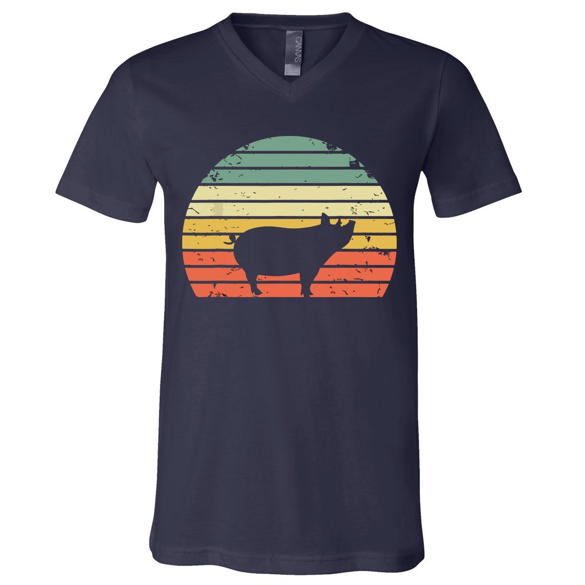Vintage Pig Shirts Retro Sunset Colors Silhouette Pig V-Neck T-Shirt