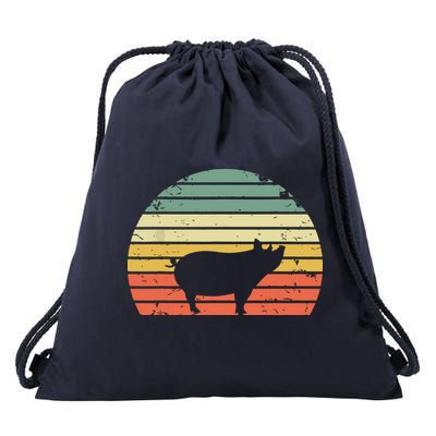 Vintage Pig Shirts Retro Sunset Colors Silhouette Pig Drawstring Bag