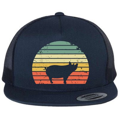 Vintage Pig Shirts Retro Sunset Colors Silhouette Pig Flatbill Hat