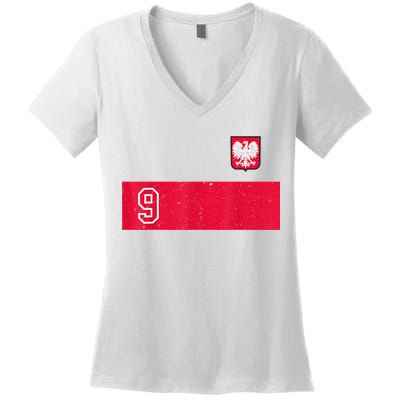 Vintage Poland Soccer Jersey Polska Football Women's V-Neck T-Shirt