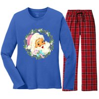 Vintage Pink Santa Claus Pink Christmas Design Cute Gift Women's Long Sleeve Flannel Pajama Set 