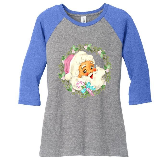 Vintage Pink Santa Claus Pink Christmas Design Cute Gift Women's Tri-Blend 3/4-Sleeve Raglan Shirt