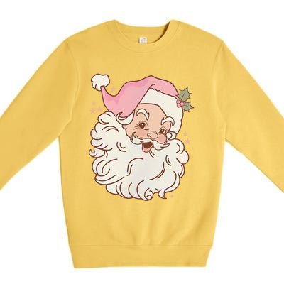 Vintage Pink Santa Claus Pink Christmas Design Meaningful Gift Premium Crewneck Sweatshirt