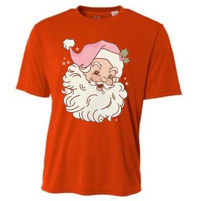 Vintage Pink Santa Claus Pink Christmas Design Meaningful Gift Cooling Performance Crew T-Shirt