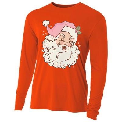 Vintage Pink Santa Claus Pink Christmas Design Meaningful Gift Cooling Performance Long Sleeve Crew