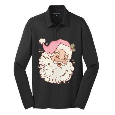 Vintage Pink Santa Claus Pink Christmas Design Meaningful Gift Silk Touch Performance Long Sleeve Polo