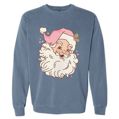 Vintage Pink Santa Claus Pink Christmas Design Meaningful Gift Garment-Dyed Sweatshirt