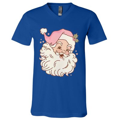 Vintage Pink Santa Claus Pink Christmas Design Meaningful Gift V-Neck T-Shirt