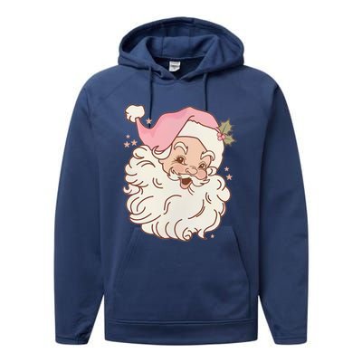 Vintage Pink Santa Claus Pink Christmas Design Meaningful Gift Performance Fleece Hoodie