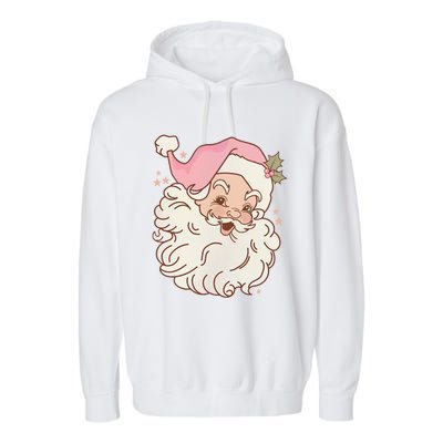 Vintage Pink Santa Claus Pink Christmas Design Meaningful Gift Garment-Dyed Fleece Hoodie