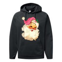 Vintage Pink Santa Claus Pink Christmas Design Performance Fleece Hoodie