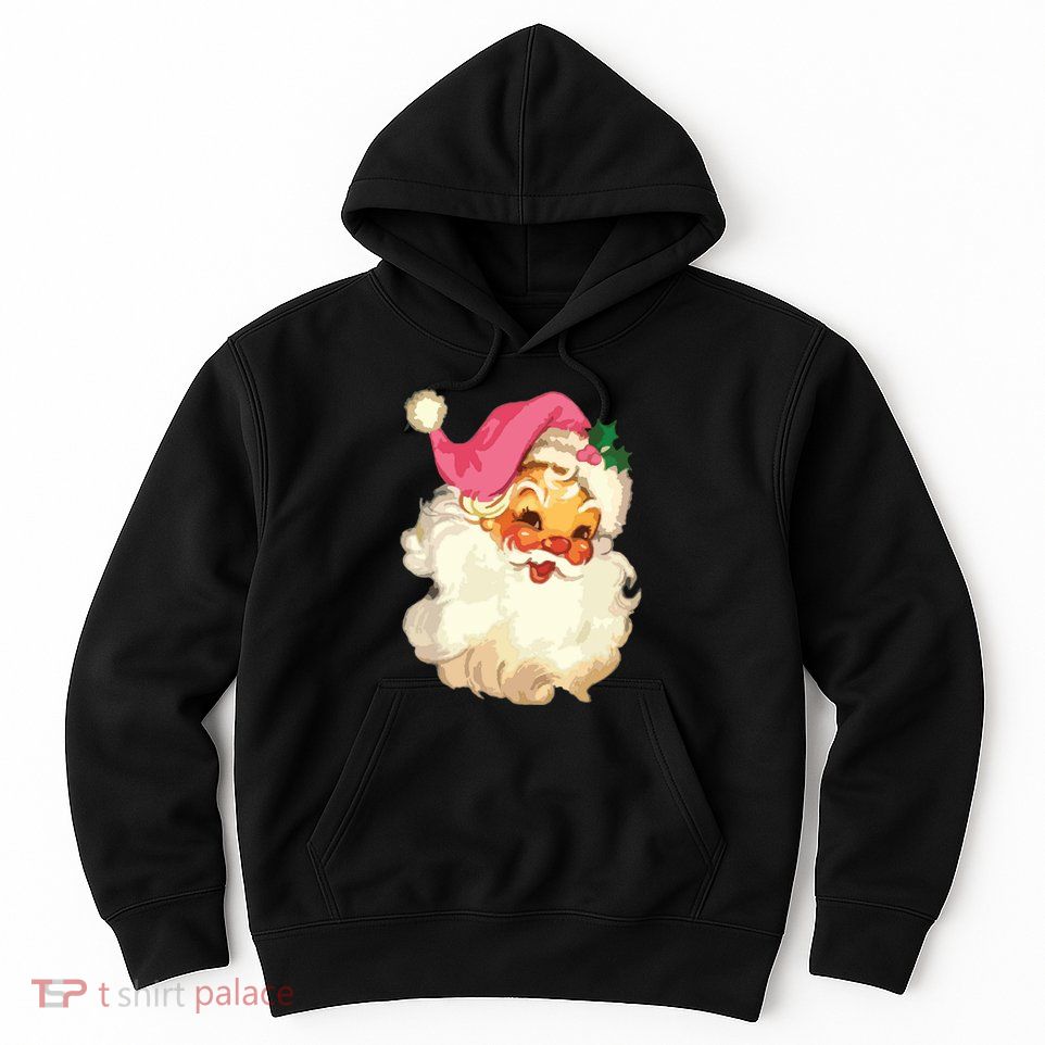 Vintage Pink Santa Claus Pink Christmas Design Hoodie