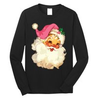 Vintage Pink Santa Claus Pink Christmas Design Long Sleeve Shirt