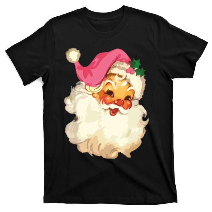 Vintage Pink Santa Claus Pink Christmas Design T-Shirt