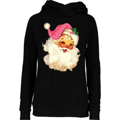 Vintage Pink Santa Claus Pink Christmas Design Womens Funnel Neck Pullover Hood