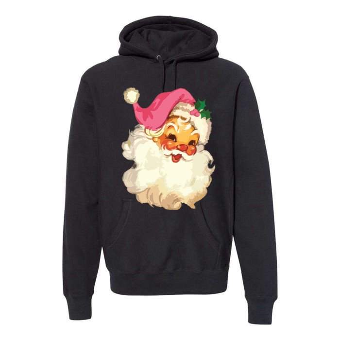 Vintage Pink Santa Claus Pink Christmas Design Premium Hoodie