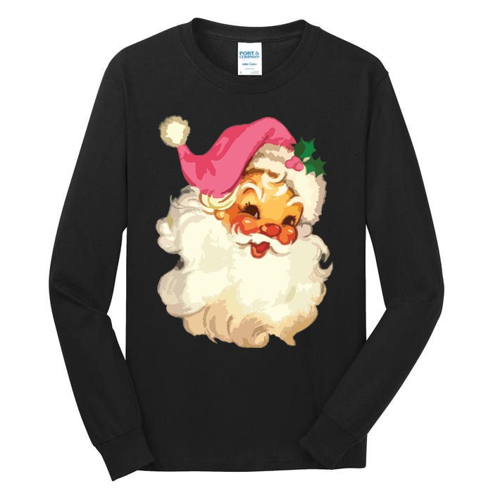 Vintage Pink Santa Claus Pink Christmas Design Tall Long Sleeve T-Shirt