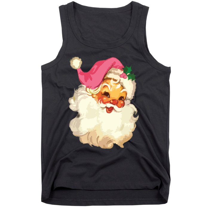 Vintage Pink Santa Claus Pink Christmas Design Tank Top