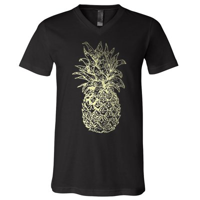 Vintage Pineapple Summer Vacation Graphic V-Neck T-Shirt