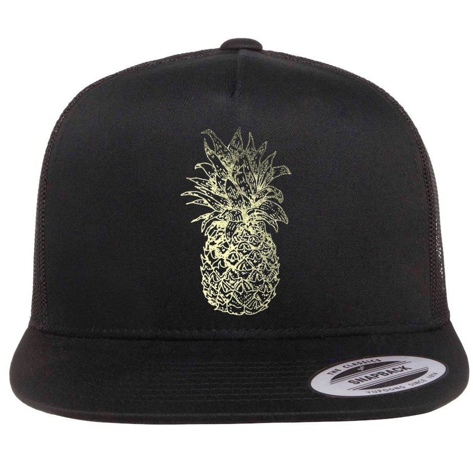 Vintage Pineapple Summer Vacation Graphic Flat Bill Trucker Hat