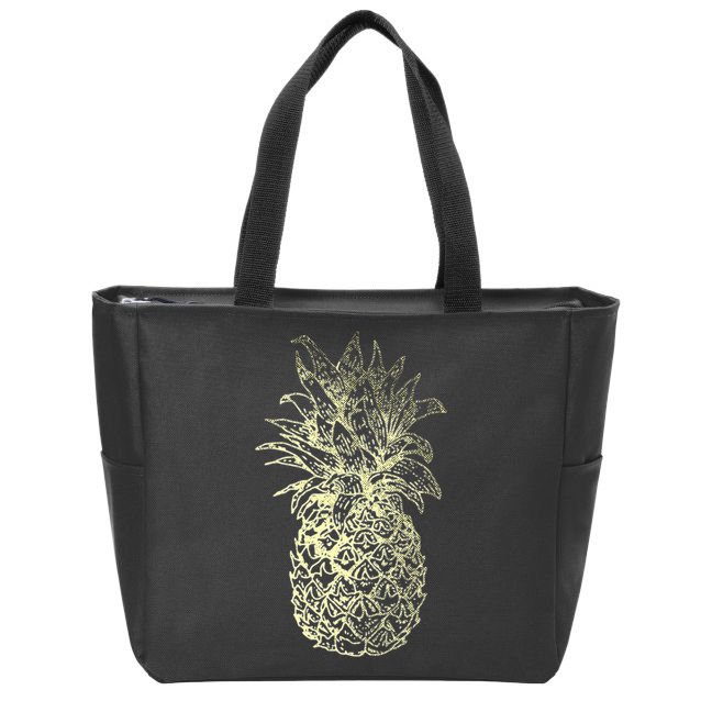 Vintage Pineapple Summer Vacation Graphic Zip Tote Bag